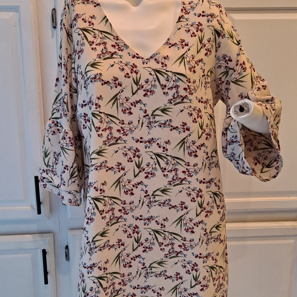 Belongsci Cream Floral Print Mini Dress